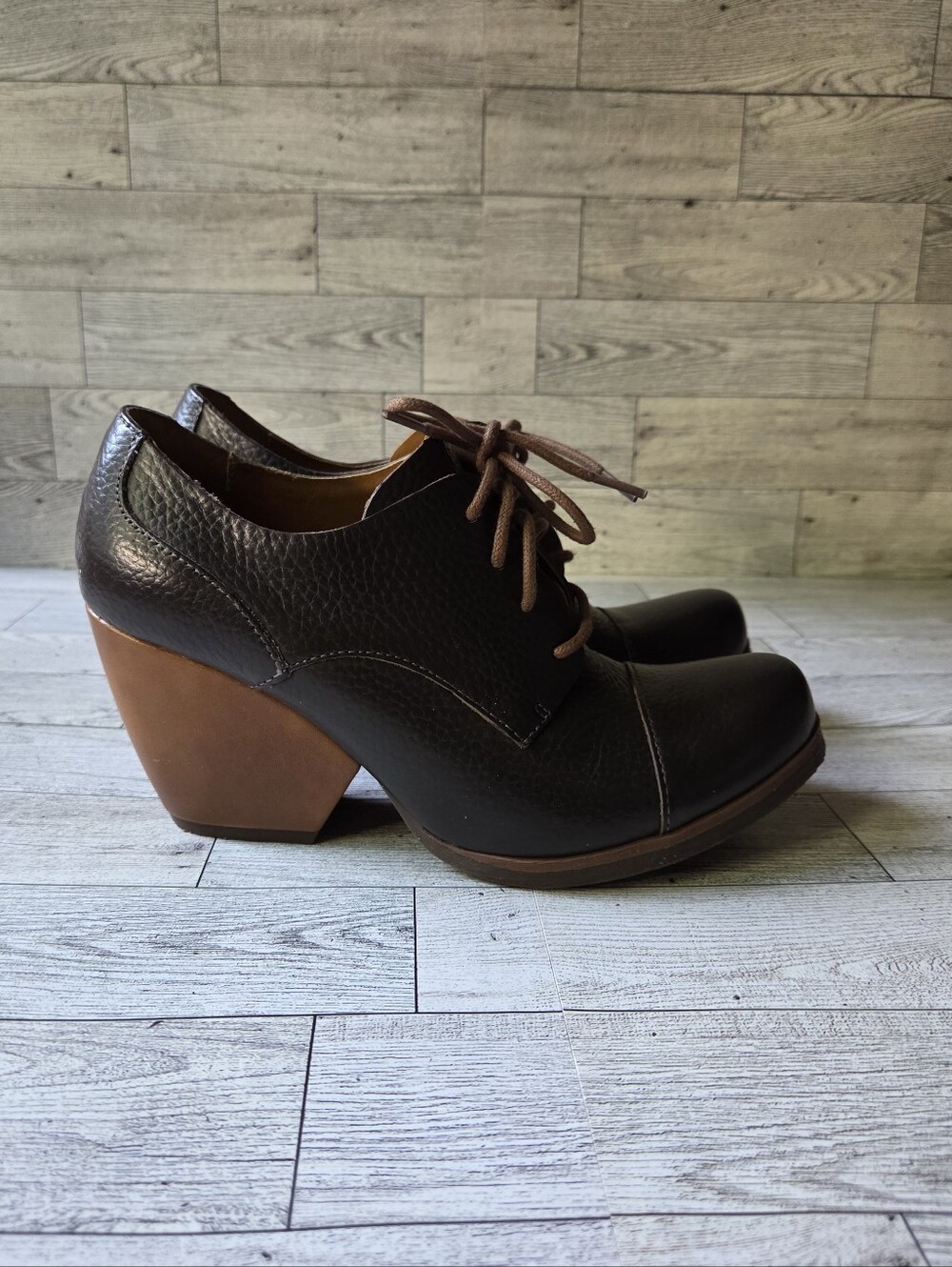 Korks Black Leather Mary Jane Wedge Pumps Buckle Strap Leather Shoes